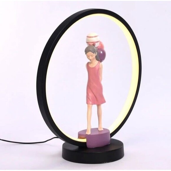 NIB  Ayra Luxury Baloon Girl Sculpture Decoration Resin Lamp Pink  Iron base - Picture 2 of 12